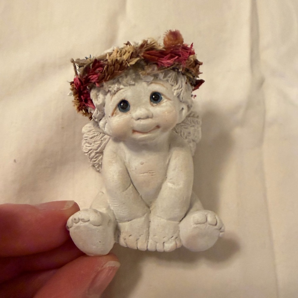 Dreamsicles Cherub Angel Figurine w/ Floral Crown, Vintage 1990s, Kristin Haynes